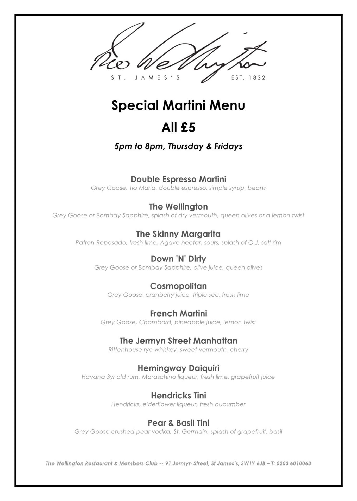 Special Martini Menu3 Jerymn StreetJerymn Street